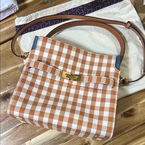Tory Burch Double lee radziwill medium Checkered Tan and White Women's Bag